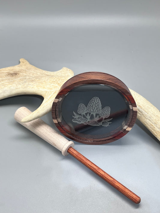 Laminate (Walnut/bloodwood/holly)“Spring Fever” glass/slate (morel mushrooms)